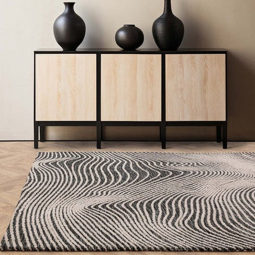 Mason Magnitude Modern Abstract Super Soft Carved Hi-Low Rib Textured Black/Cream Rug