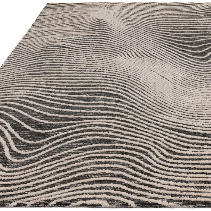 Mason Magnitude Modern Abstract Super Soft Carved Hi-Low Rib Textured Black/Cream Rug