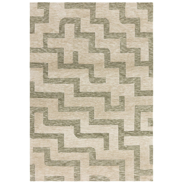 Mason Maze Tappeto moderno geometrico super morbido intagliato a coste alte e basse testurizzato verde salvia/crema