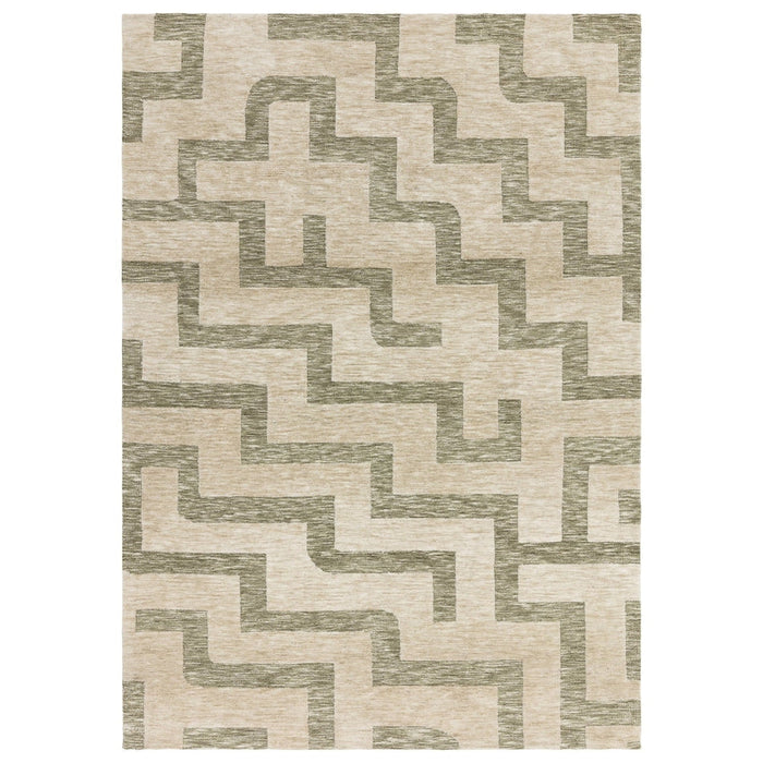 Mason Maze Tappeto moderno geometrico super morbido intagliato a coste alte e basse testurizzato verde salvia/crema