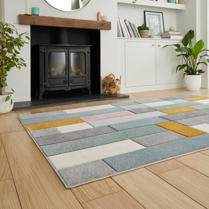 Matrix E7918 Modern Hand Carved Rectangluar Multicolour Rug