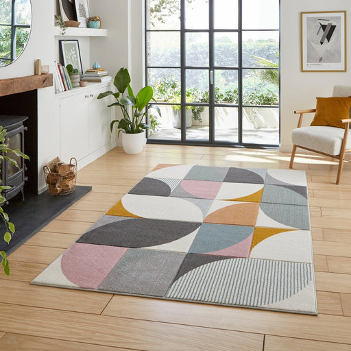 Matrix FE663 Modern Hand Carved Geometric Multicolour/Grey Rug