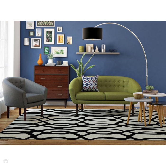 Matrix MAX35 Wire Modern Geometric Hand-Woven High-Density Soft Textured Wool&Viscose Mix White/Black Rug