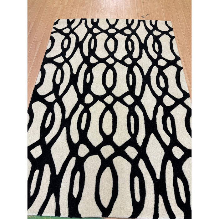 Matrix MAX35 Wire Modern Geometric Hand-Woven High-Density Soft Textured Wool&Viscose Mix White/Black Rug