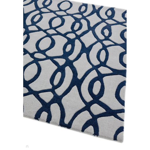 Matrix MAX36 Wire Modern Geometric Hand-Woven High-Density Soft Textured Wool&Viscose Mix Blue/Multi Runner