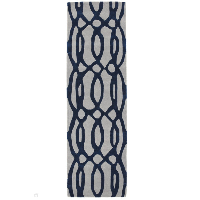 Matrix MAX36 draad modern geometrisch handgeweven hoge dichtheid zachte textuur wol en viscose mix blauw/multi runner