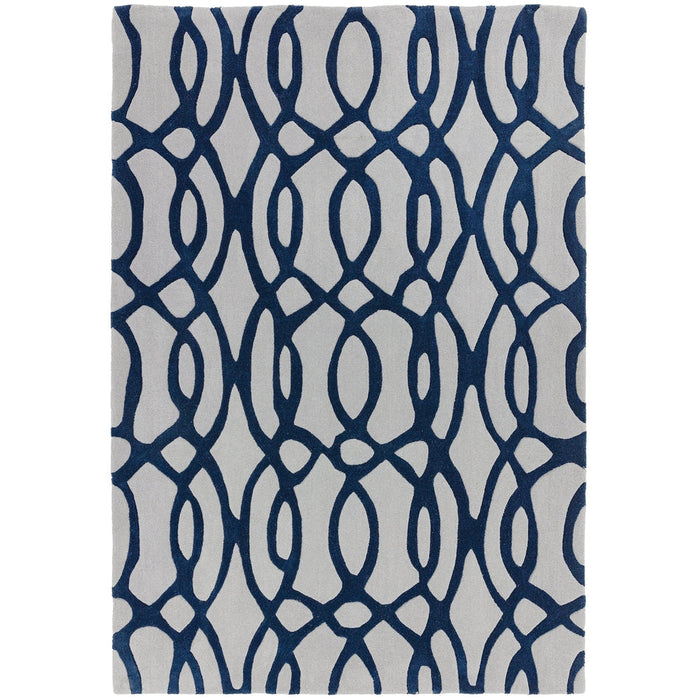 Matrix MAX36 draad modern geometrisch handgeweven hoge dichtheid zachte textuur wol en viscose mix blauw/multi runner