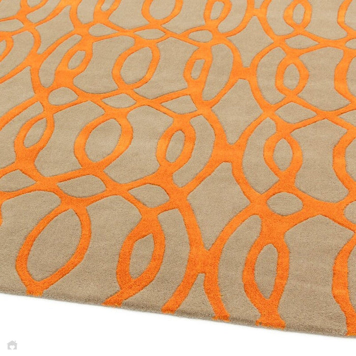 Matrix MAX37 draad moderne geometrische handgeweven hoge dichtheid zachte textuur wol en viscose mix oranje/beige/lichtbruine loper