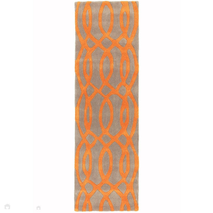 Matrix MAX37 draad moderne geometrische handgeweven hoge dichtheid zachte textuur wol en viscose mix oranje/beige/lichtbruine loper