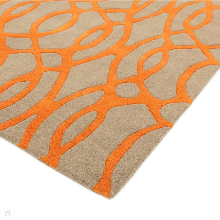 Matrix MAX37 draad moderne geometrische handgeweven hoge dichtheid zachte textuur wol en viscose mix oranje/beige/lichtbruine loper