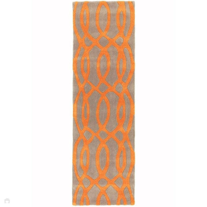 Matrix MAX37 draad moderne geometrische handgeweven hoge dichtheid zachte textuur wol en viscose mix oranje/beige/lichtbruine loper