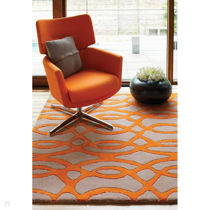 Matrix MAX37 draad moderne geometrische handgeweven hoge dichtheid zachte textuur wol en viscose mix oranje/beige/lichtbruine loper