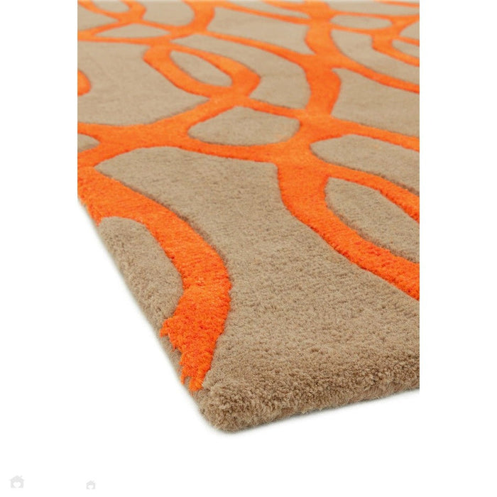 Matrix MAX37 draad moderne geometrische handgeweven hoge dichtheid zachte textuur wol en viscose mix oranje/beige/lichtbruine loper