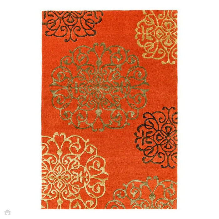 Matrix MAX43 Tanger Modern Geometrisch Handgeweven Hoge Dichtheid Zacht Getextureerde Wol &amp; Viscose Mix Terracotta Oranje/Multi Vloerkleed