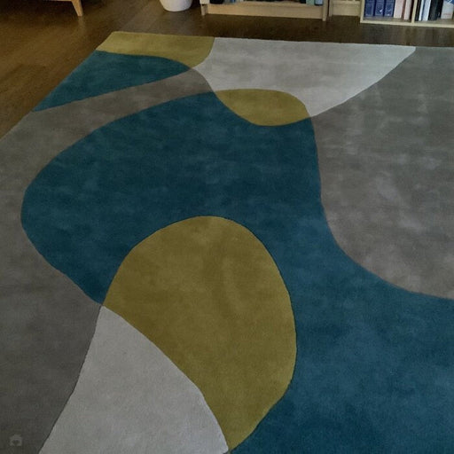 Matricea Max54 Arc Modern Geometric Modern țesut manual de înaltă densitate moale din lână texturată și vâscoză Taupe/Teal/Yellow/Multi Covor