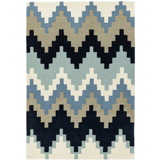 Matrix MAX70 Cuzzo Modern Geometric Hand-Woven High-Density Soft Textured Wool&Viscose Mix Blue/Multi Runner