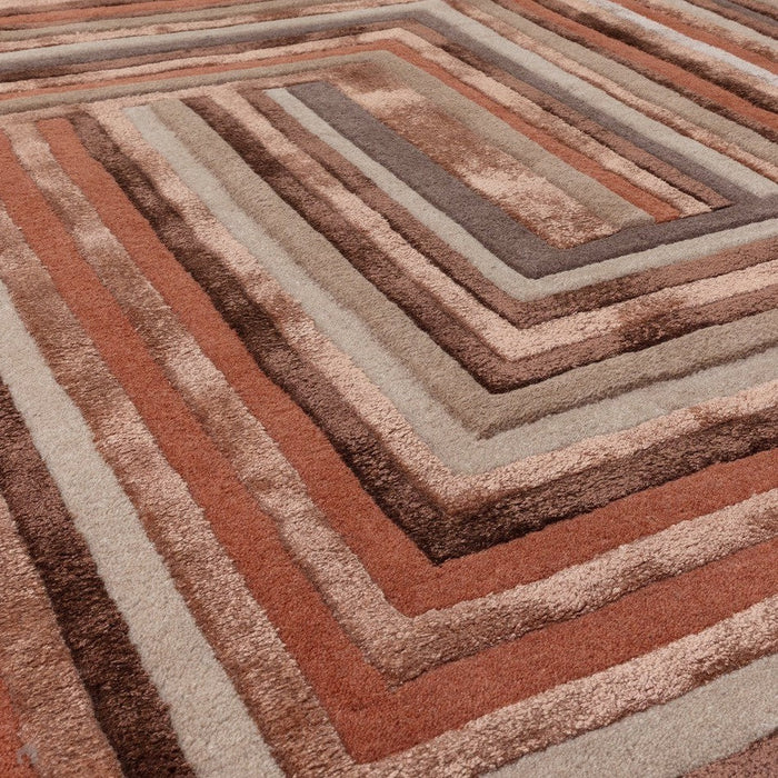 Matrix MAX80 Netwerk Modern geometrisch handgeweven terracotta vloerkleed met hoge dichtheid en zachte textuur van een mix van wol en viscose