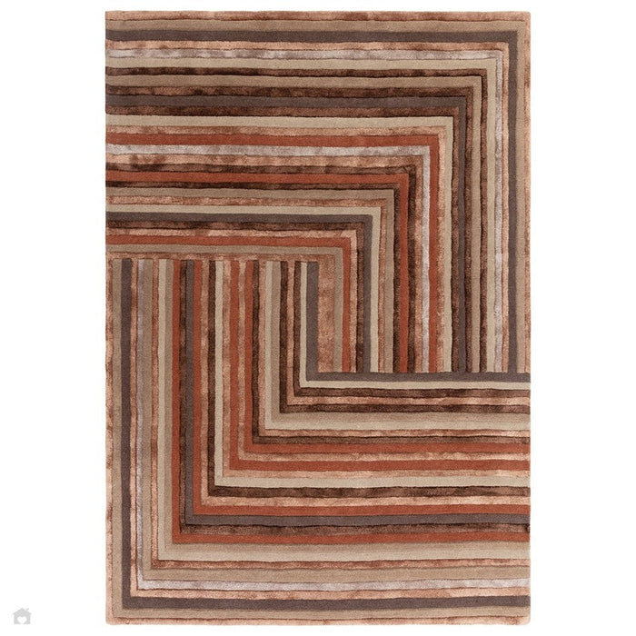 Matrix MAX80 Netwerk Modern geometrisch handgeweven terracotta vloerkleed met hoge dichtheid en zachte textuur van een mix van wol en viscose