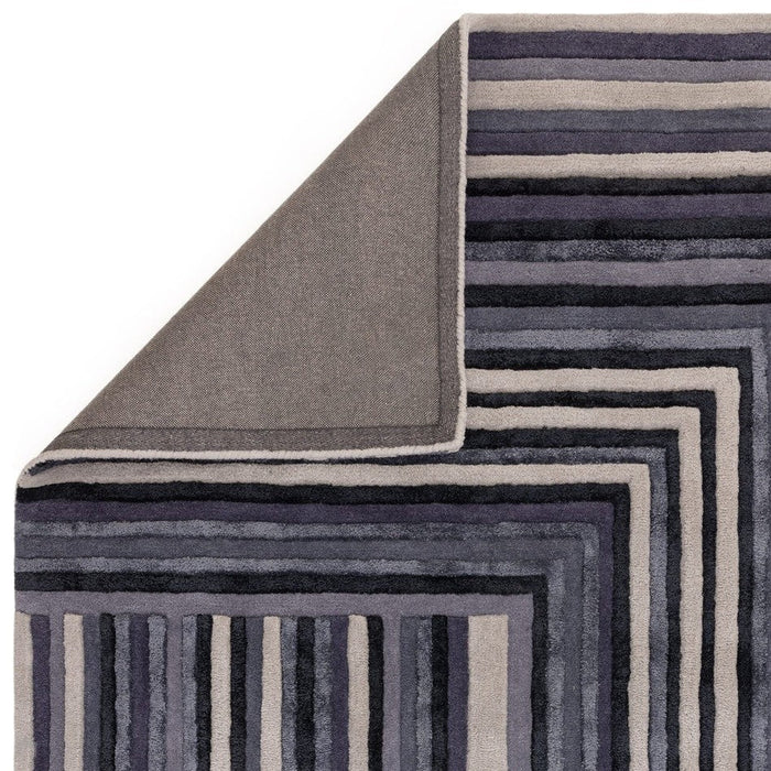 Matrix MAX81 Netwerk Modern geometrisch handgeweven zacht getextureerd wol- en viscosemix-indigo vloerkleed met hoge dichtheid