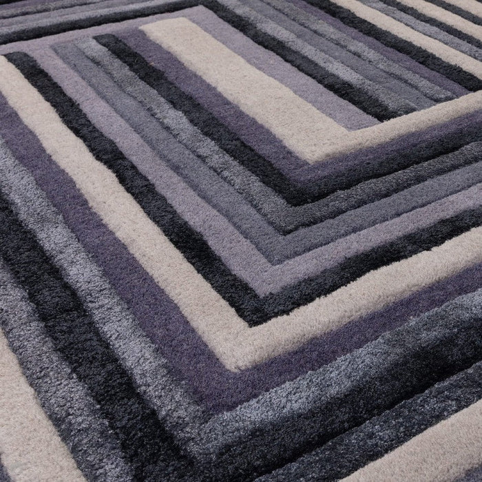 Matrix MAX81 Netwerk Modern geometrisch handgeweven zacht getextureerd wol- en viscosemix-indigo vloerkleed met hoge dichtheid