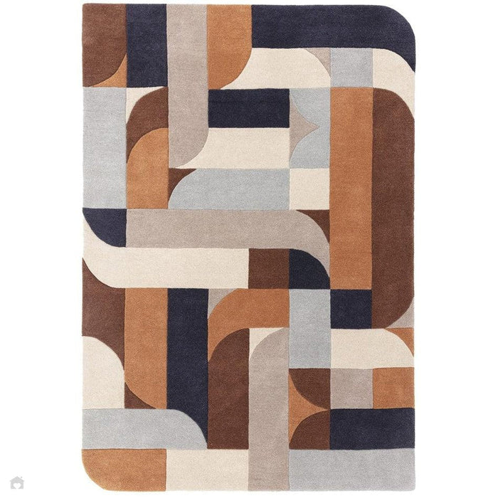 Matrix MAX88 Klotski Modern geometrisch handgeweven terracotta vloerkleed met hoge dichtheid en zachte textuur van een mix van wol en viscose