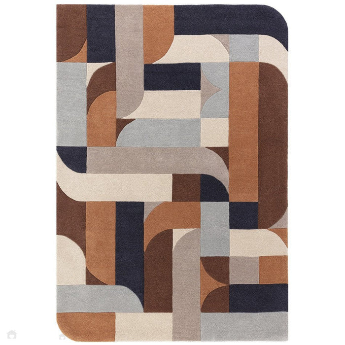 Matrix MAX88 Klotski Modern geometrisch handgeweven terracotta vloerkleed met hoge dichtheid en zachte textuur van een mix van wol en viscose