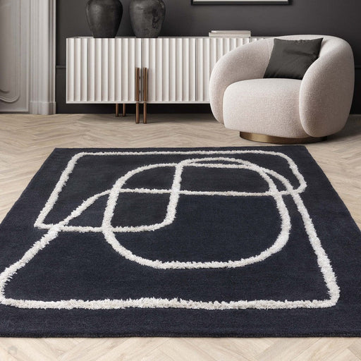 Matrix MAX94 Infinity Modern Geometric Hand-Woven High-Density Soft Textured Wool&Viscose Mix Charcoal Rug