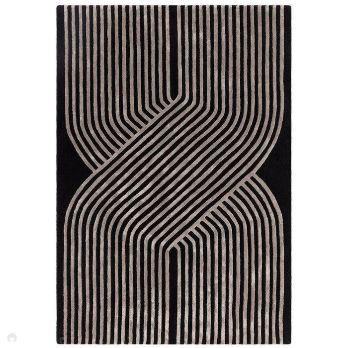 Matrix MAX98 Solsitice Modern Geometric Hand-Woven High-Density Soft Textured Wool&Viscose Mix Black/Gunmetal Grey Rug