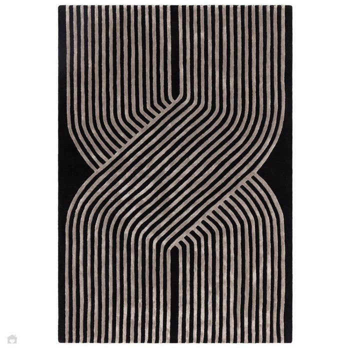 Matrix MAX98 Solsitice Modern Geometric Hand-Woven High-Density Soft Textured Wool&Viscose Mix Black/Gunmetal Grey Rug