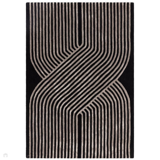 Matrix MAX98 Solsitice Modern Geometric Hand-Woven High-Density Soft Textured Wool&Viscose Mix Black/Gunmetal Grey Rug