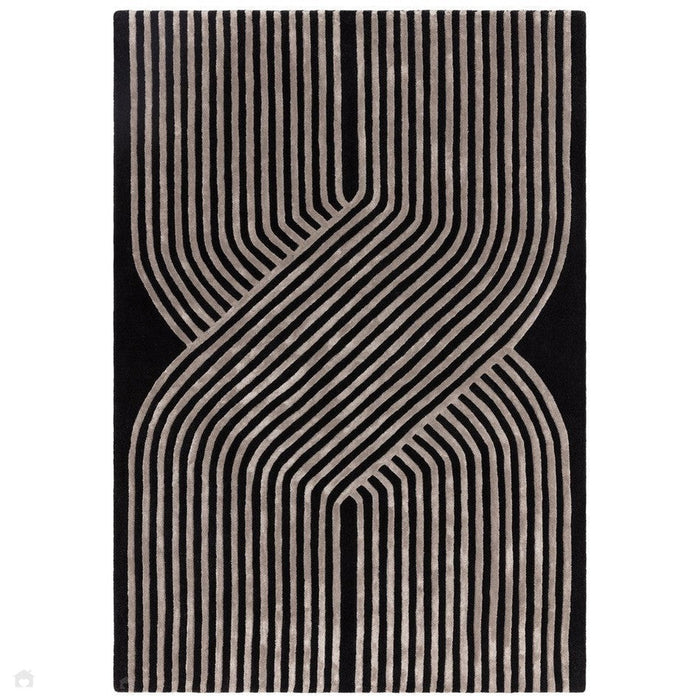 Matrix MAX98 Solsitice Modern Geometric Hand-Woven High-Density Soft Textured Wool&Viscose Mix Black/Gunmetal Grey Rug