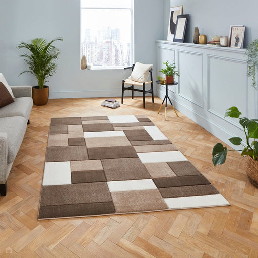 Matrix MT61 Modern Geometric Blocks Soft Hand-Carved Beige/Brown/Cream Rug