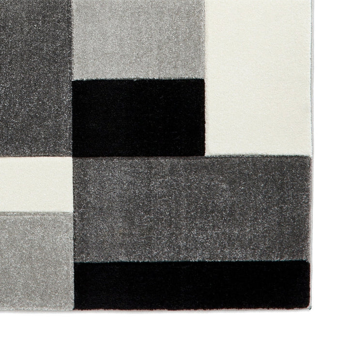 Matrix MT61 Modern Geometric Blocks Soft Hand-Carved Grey/Black/Cream Rug