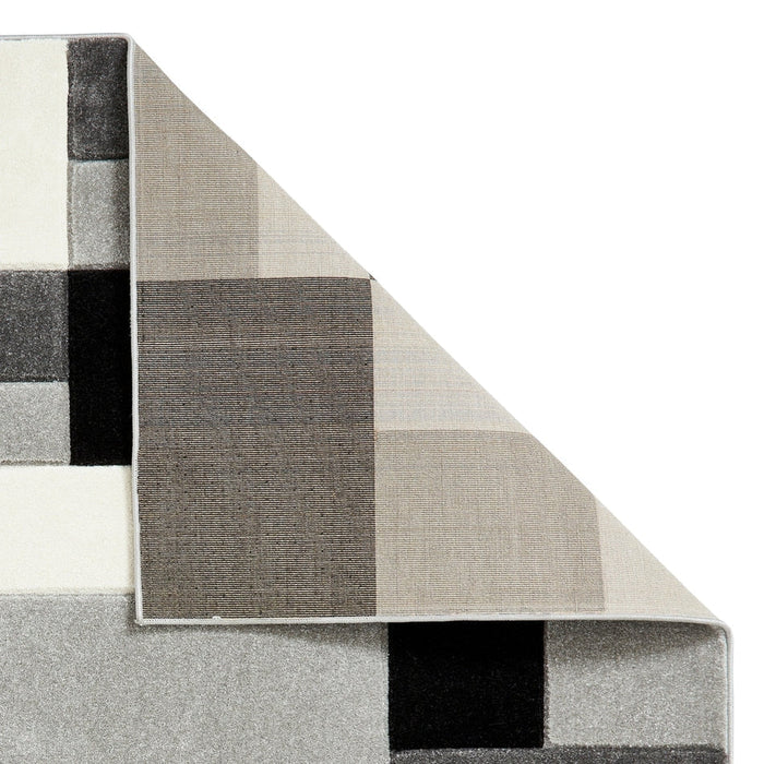 Matrix MT61 Modern Geometric Blocks Soft Hand-Carved Grey/Black/Cream Rug