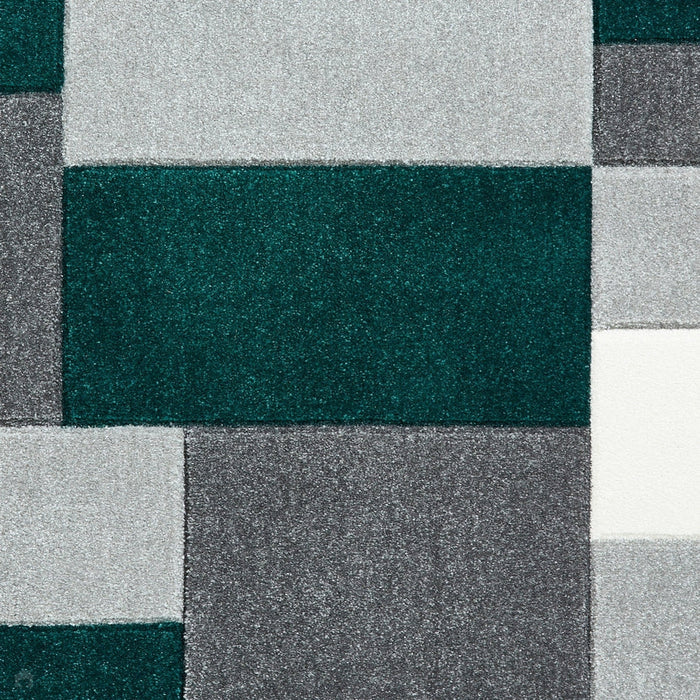 Matrix MT61 Modern Geometric Blocks Soft Hand-Carved Grey/Green/Cream Rug