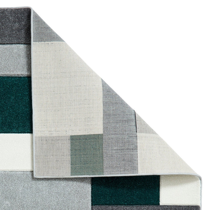 Matrix MT61 Modern Geometric Blocks Soft Hand-Carved Grey/Green/Cream Rug