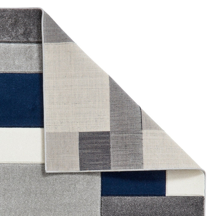 Matrix MT61 Modern Geometric Blocks Soft Hand-Carved Grey/Navy/Cream Rug