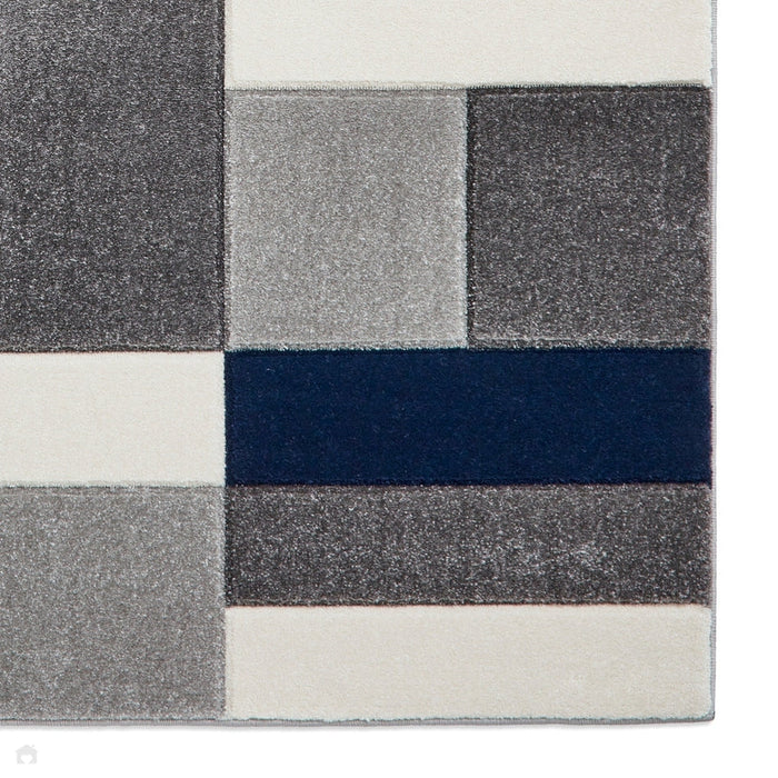 Matrix MT61 Modern Geometric Blocks Soft Hand-Carved Grey/Navy/Cream Rug