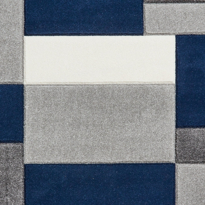 Matrix MT61 Modern Geometric Blocks Soft Hand-Carved Grey/Navy/Cream Rug