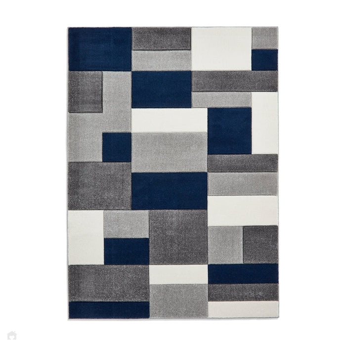 Matrix MT61 Modern Geometric Blocks Soft Hand-Carved Grey/Navy/Cream Rug