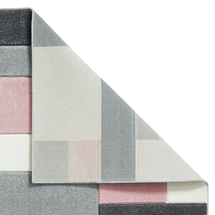 Matrix MT61 Modern Geometric Blocks Soft Hand-Carved Grey/Rose/Cream Rug