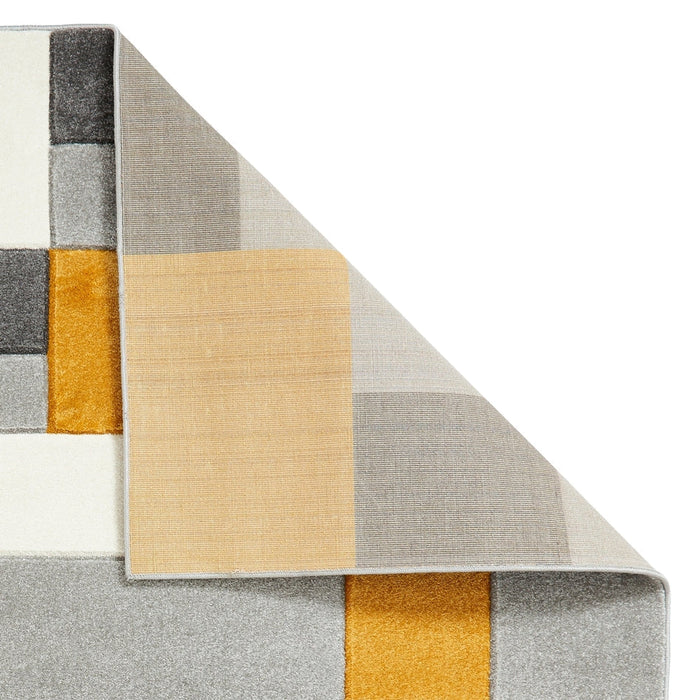 Matrix MT61 Modern Geometric Blocks Soft Hand-Carved Grey/Yellow/Cream Rug