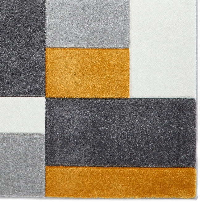 Matrix MT61 Modern Geometric Blocks Soft Hand-Carved Grey/Yellow/Cream Rug