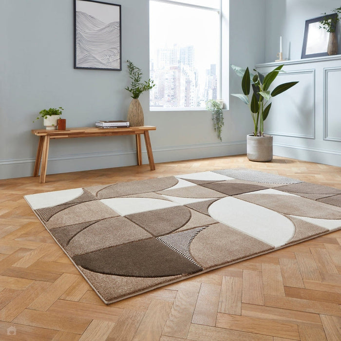 Matrix MT63 Modern Geometric Soft Hand-Carved Beige/Brown/Cream Rug