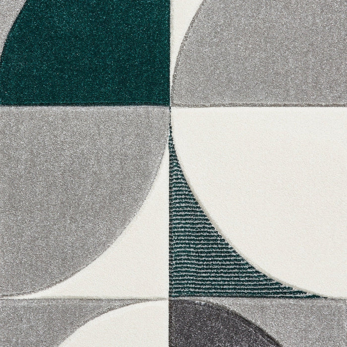 Matrix MT63 Modern Geometric Soft Hand-Carved Grey/Green/Cream Rug