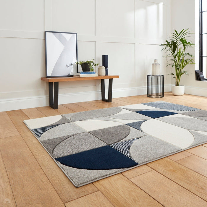 Matrix MT63 Modern Geometric Soft Hand-Carved Grey/Navy/Cream Rug