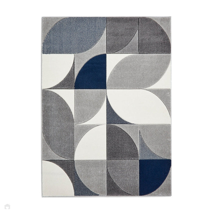 Matrix MT63 Modern Geometric Soft Hand-Carved Grey/Navy/Cream Rug