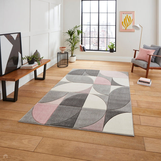 Matrix MT63 Modern Geometric Soft Hand-Carved Grey/Rose/Cream Rug