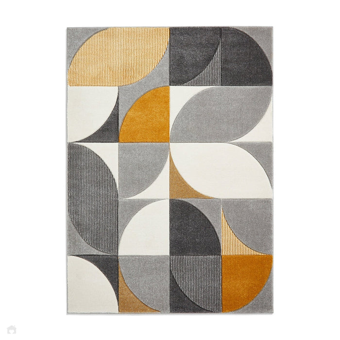 Matrix MT63 Modern Geometric Soft Hand-Carved Grey/Yellow/Cream Rug