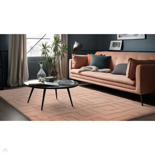 Maze Modern Geometric Hand-Carved Hi-Low Textured Wool Blush Rug